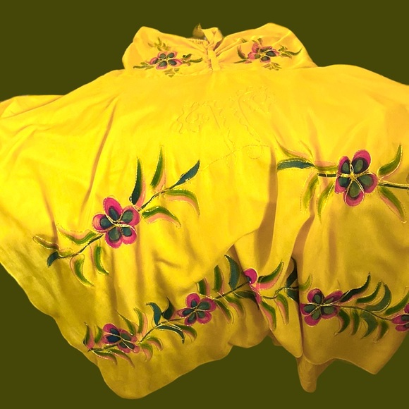 VENICE BLUE Bright Yellow Strapless Halter Dress with Floral & Embroidery, OS. - Picture 7 of 16